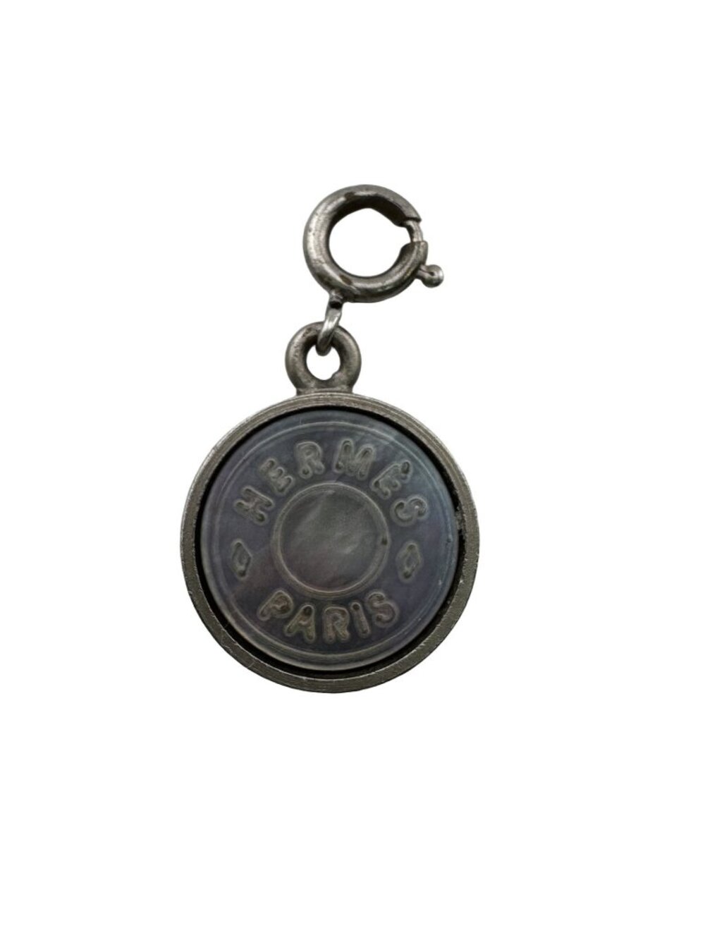 Hermes Sellier Pendant Coin Charm Metal Shell Silver Necklace